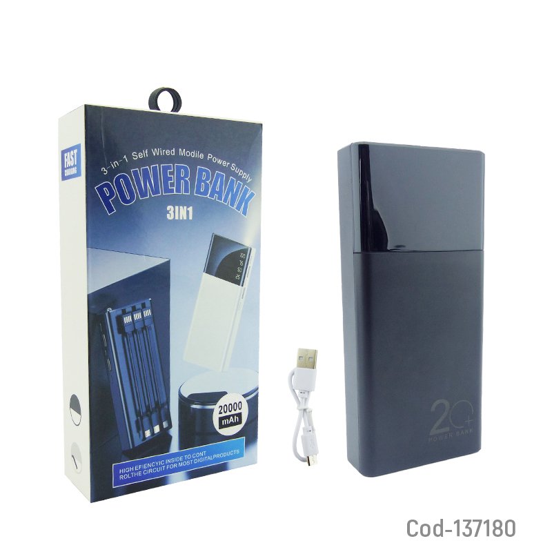 Bateria de emergencia de 20.000 ma con 2 usb y 3 cables, con linterna. mayorista — imagen 6
