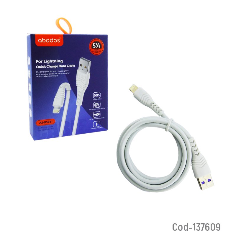 Cable para iphone a usb de 1 metro marca abodos, 5 amp modelo as-ds31l. - pack de 20 unidades mayorista — imagen 3