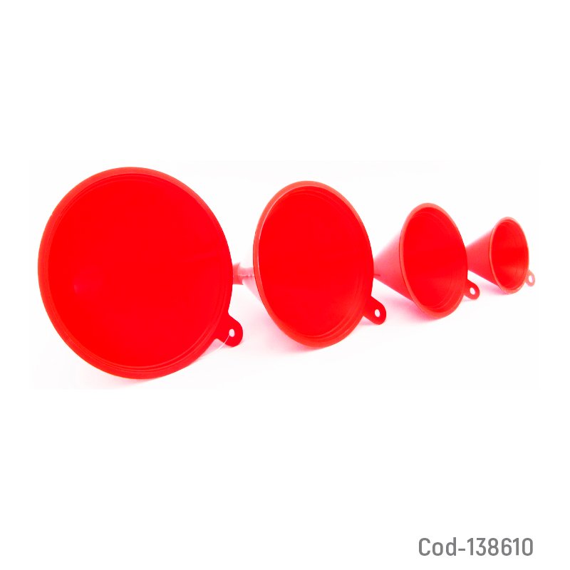 Embudos set x 4 piezas multiuso color rojo en pvc marca carsun - pack de 20 unidades mayorista — imagen 2