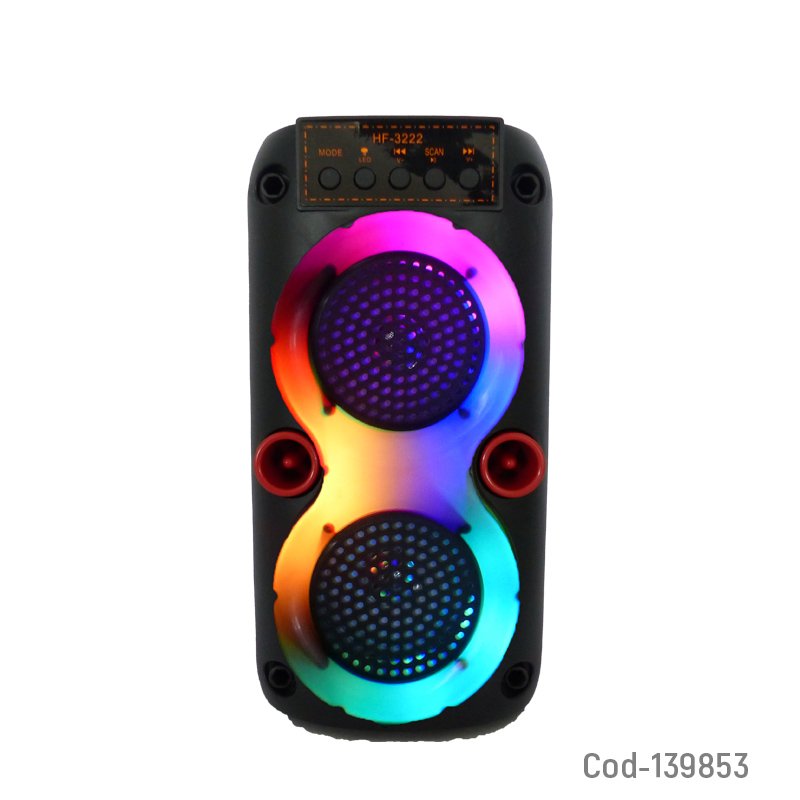 Parlante recargable bluetooth con doble parlante rgb de 3” modelo hf-3222. mayorista — imagen 3