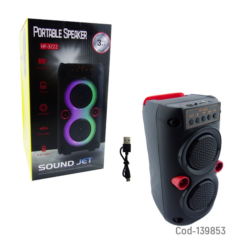 Parlante recargable bluetooth con doble parlante rgb de 3” modelo hf-3222. mayorista — imagen 4