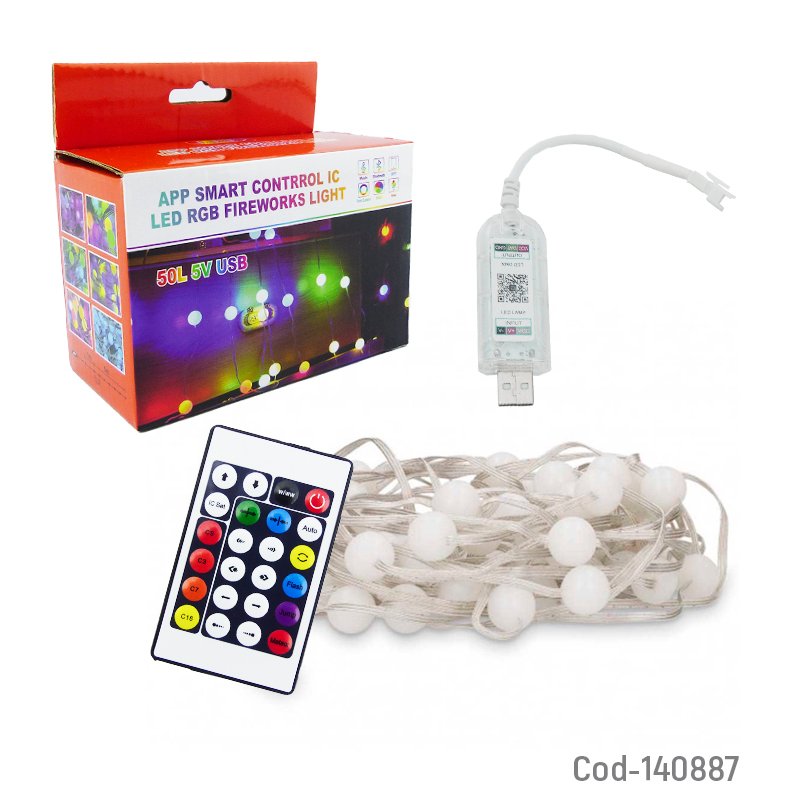 Guirnalda rgb de bolitas en 5 metros con app, wifi, bluetooth, control remoto y usb mayorista — imagen 3