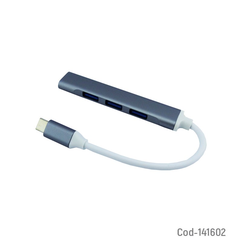 Hub TYPE-C De 4 Puertos USB 3.0 En Aluminio 22.5 cm x 1.6 cm por mayor en Chile