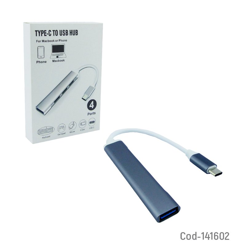 Hub type-c de 4 puertos usb 3.0 en aluminio - pack de 10 unidades mayorista — imagen 3