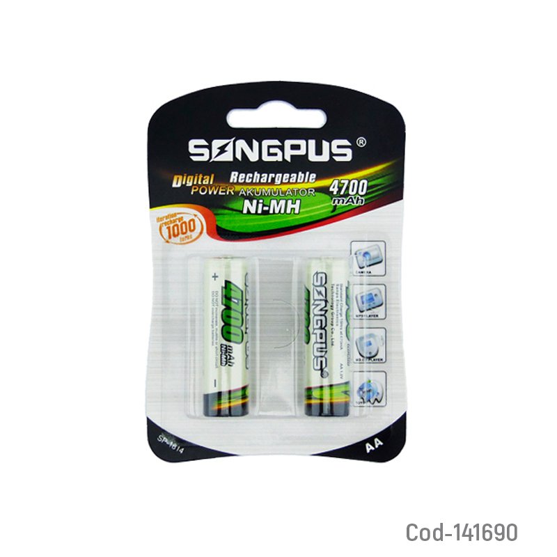Pila SONGPUS AA De 4700 Mah Recargable 2 PZA por mayor en Chile