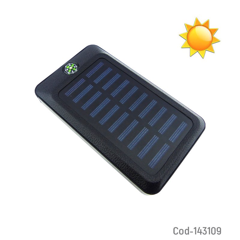 Bateria De Emergencia Solar A 20.000 Mah Con 2 Puertos USB, Brujula, Linterna E Indicador De Carga 14.3 cm x 7.6 cm x 2.5 cm por mayor en Chile