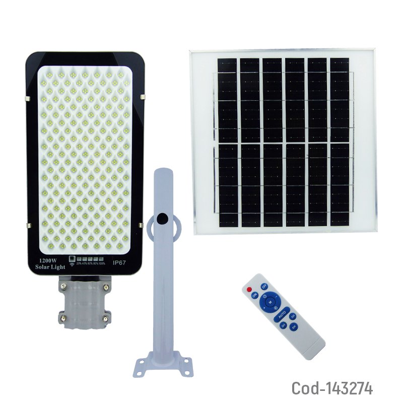 Foco con brazo solar de 1200 watt, 688 led, placa de metal e indicador de carga y control remoto. mayorista — imagen 4