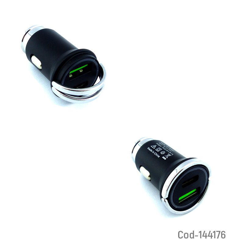 Cargador de 1 usb y 1 type-c para auto de 38w / 12 volt, modelo t-061, con agarradera. - pack de 10 unidades mayorista — imagen 2