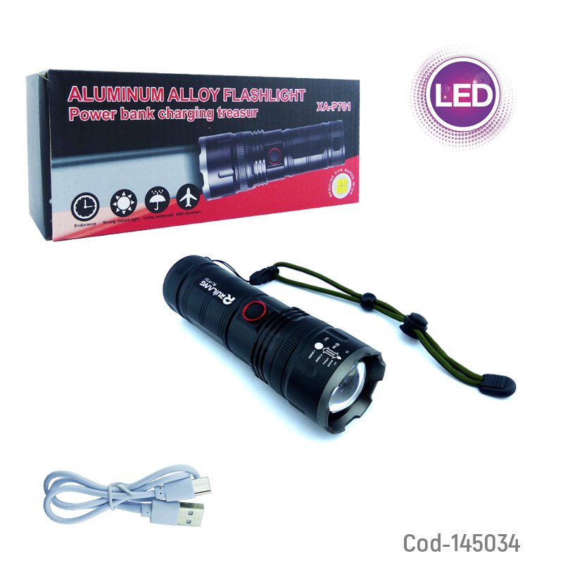 Linterna led p70 y power bank con zoom e indicador de carga en metal, modelo xa-p701 mayorista — imagen 4
