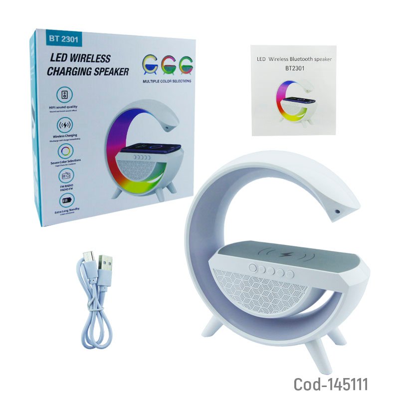 Parlante bluetooth lampara rgb y cargador inalambrico para smartphone modelo bt2301. mayorista — imagen 4