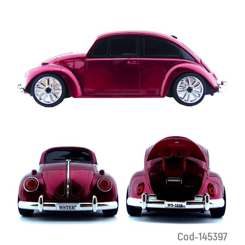 Parlante recargable modelo ws-1939 auto escarabajo con bluetooth, fm, tf; usb y auxiliar. mayorista — imagen 2