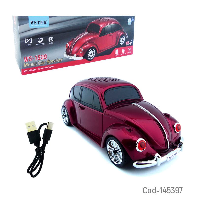 Parlante recargable modelo ws-1939 auto escarabajo con bluetooth, fm, tf; usb y auxiliar. mayorista — imagen 4
