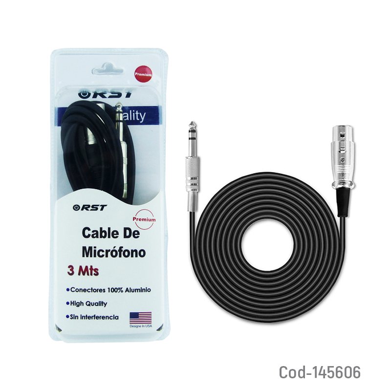 Cable de microfono canon a plug 6.3 de 3 metros marca rst con conectores de metal - pack de 10 unidades mayorista — imagen 2
