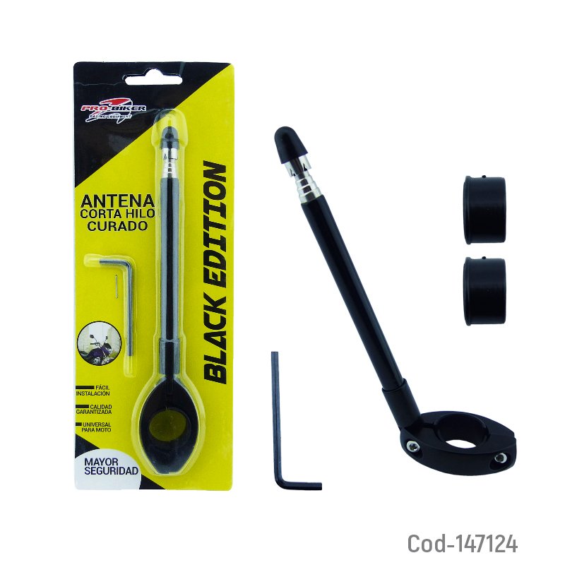 Antena para moto corta hilo curado negra marca pro-biker modelo black edition - pack de 10 unidades mayorista — imagen 4
