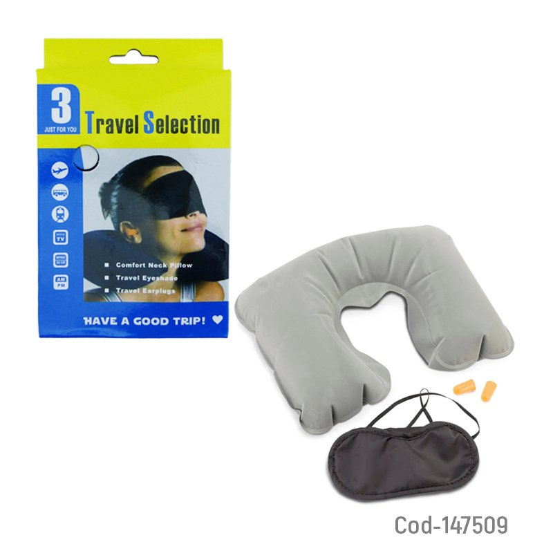 Kit de viaje con almohada para cuello y antifaz en colores. - pack de 10 unidades mayorista — imagen 3