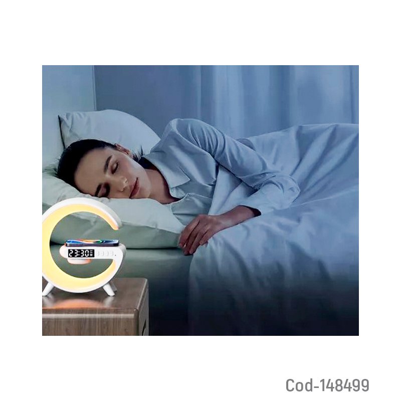 Parlante mini bluetooth, lampara rgb, reloj digital, alarma y carga inalambrica para smartphone. modelo g63 con tf, auxiliar y pd. mayorista — imagen 2