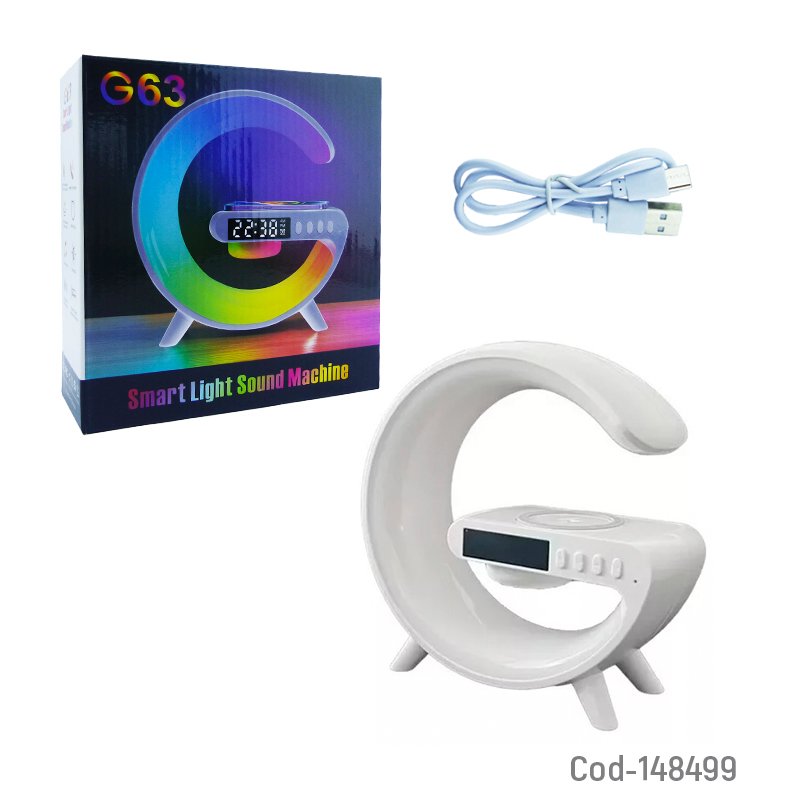 Parlante mini bluetooth, lampara rgb, reloj digital, alarma y carga inalambrica para smartphone. modelo g63 con tf, auxiliar y pd. mayorista — imagen 4