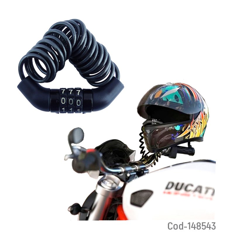 Cadena para casco de moto, cerrojo de combinacion marca helmet, de 1.2 mts - pack de 10 unidades mayorista — imagen 3