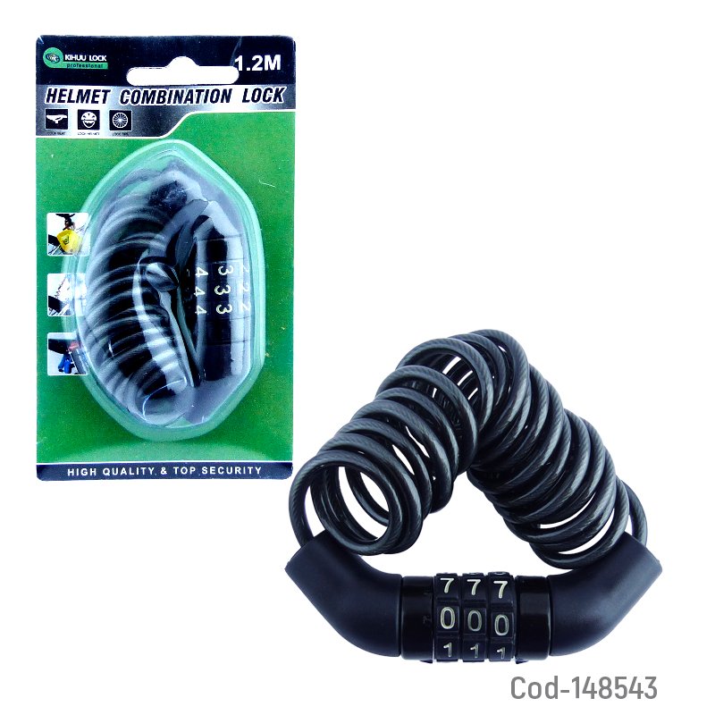 Cadena para casco de moto, cerrojo de combinacion marca helmet, de 1.2 mts - pack de 10 unidades mayorista — imagen 4
