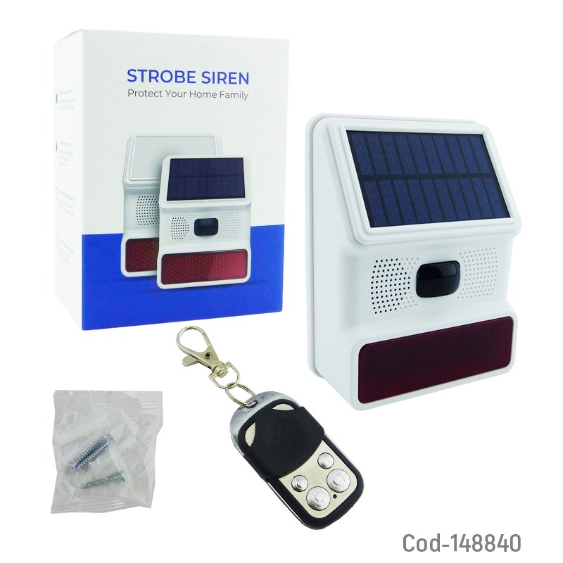 Alarma sirena con baliza solar marca new grade con control remoto y sensor de movimiento mayorista — imagen 3