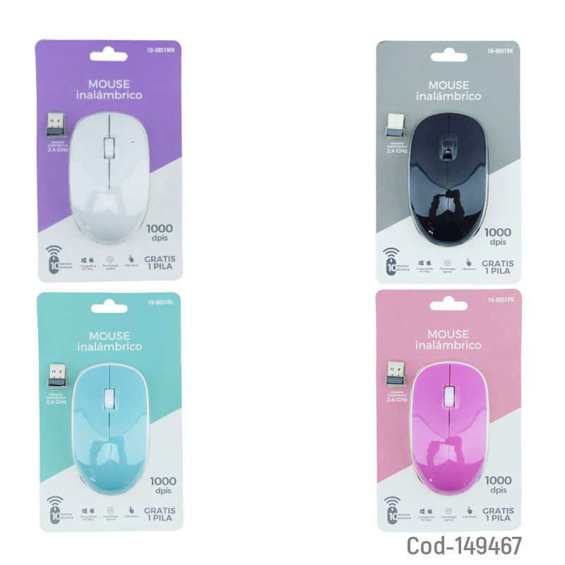 Mouse inalambrico modelo 8851bl con 1000 dpi y hasta 10 mts de alcance en 4 colores con pila. mayorista — imagen 3