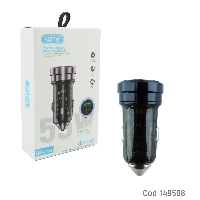 Cargador de 1 usb mas type-c modelo wkn-733 a 12 volt. - pack de 10 unidades mayorista — imagen 4