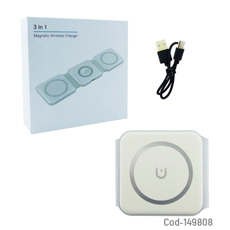 Cargador inalambrico 3 en 1 compatible magsafe, lightning, smartwatch, audifono y smartphone mayorista — imagen 3