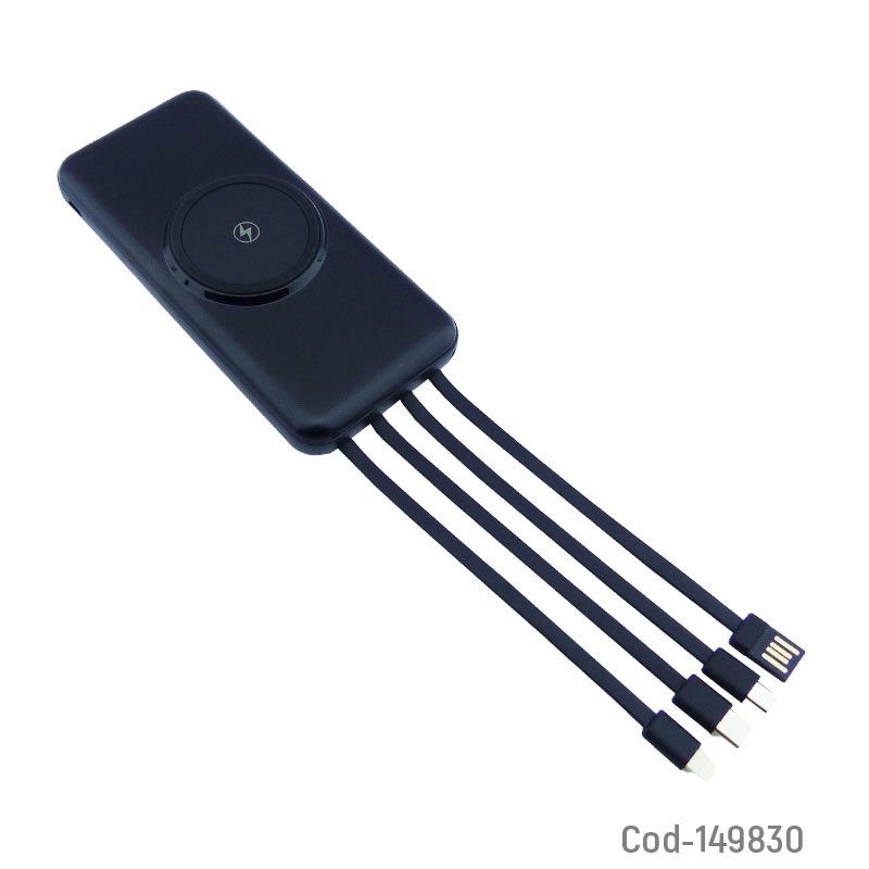 Bateria de emergencia 2 en 1 carga inalambrica y por cables de 30000 mah mas 2 usb 4 cables en 2 colores. mayorista — imagen 2