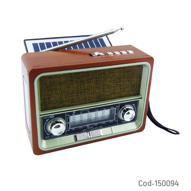 Radio Multibanda Solar Marca KBROAD Retro, Modelo KTF, Conectividad Bluetooth, FM, TF Y AUX 17.2 cm X 7.2 cm x 13 cm por mayor en Chile