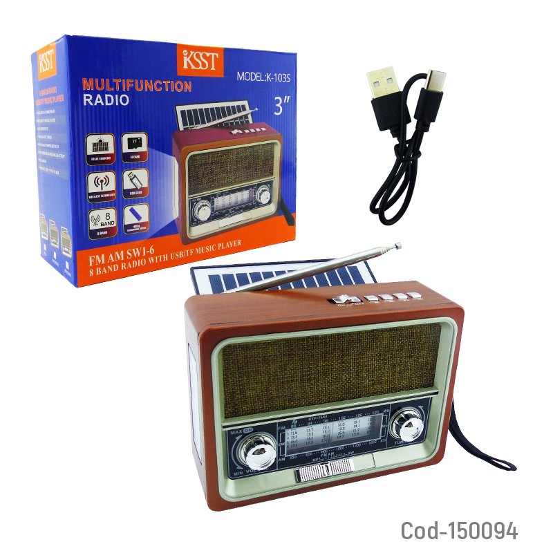 Radio multibanda solar marca kbroad retro, modelo ktf, conectividad bluetooth, fm, tf y aux mayorista — imagen 4