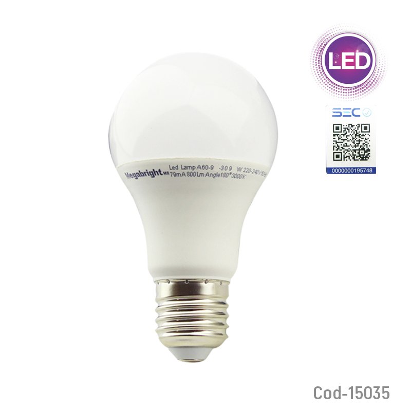 Ampolleta led 9 watt e-27, a60 luz calida, megabright mayorista — imagen 3