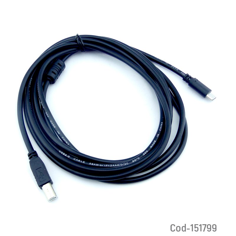 Cable type-c para impresora de 3 metros high speed negro. - pack de 10 unidades mayorista — imagen 2