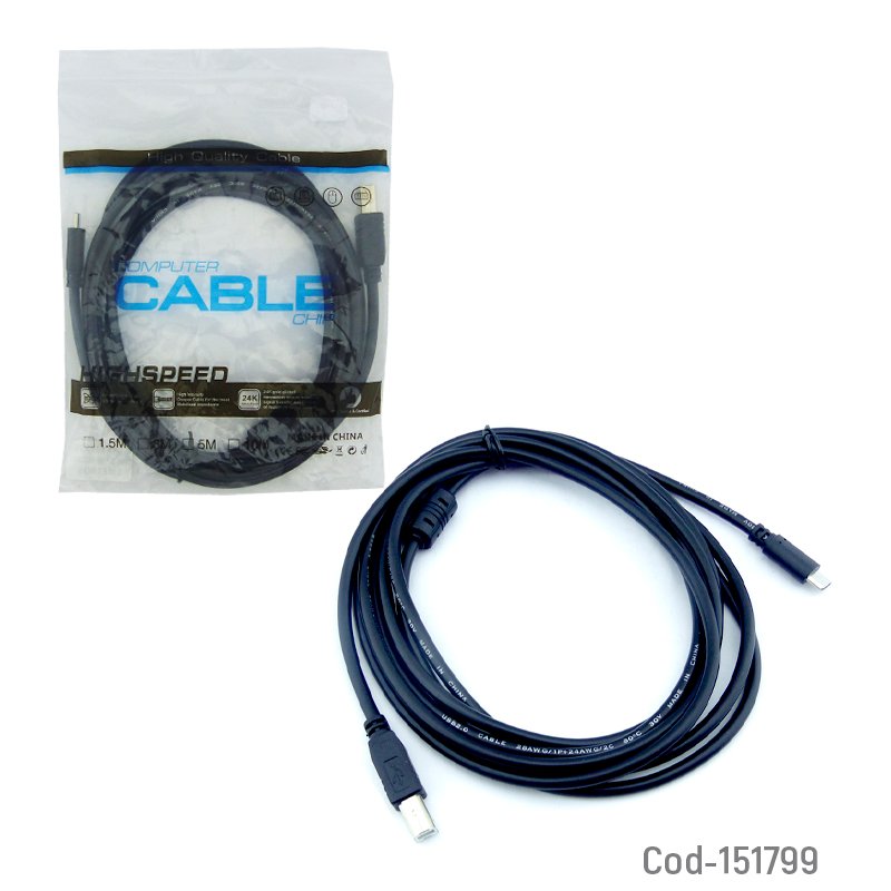 Cable type-c para impresora de 3 metros high speed negro. - pack de 10 unidades mayorista — imagen 3