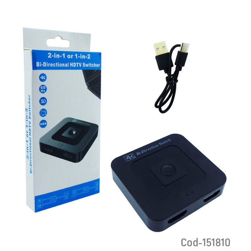 Switch selector 2 x 1 hdmi bidireccional 4k con cable type-c mayorista — imagen 3