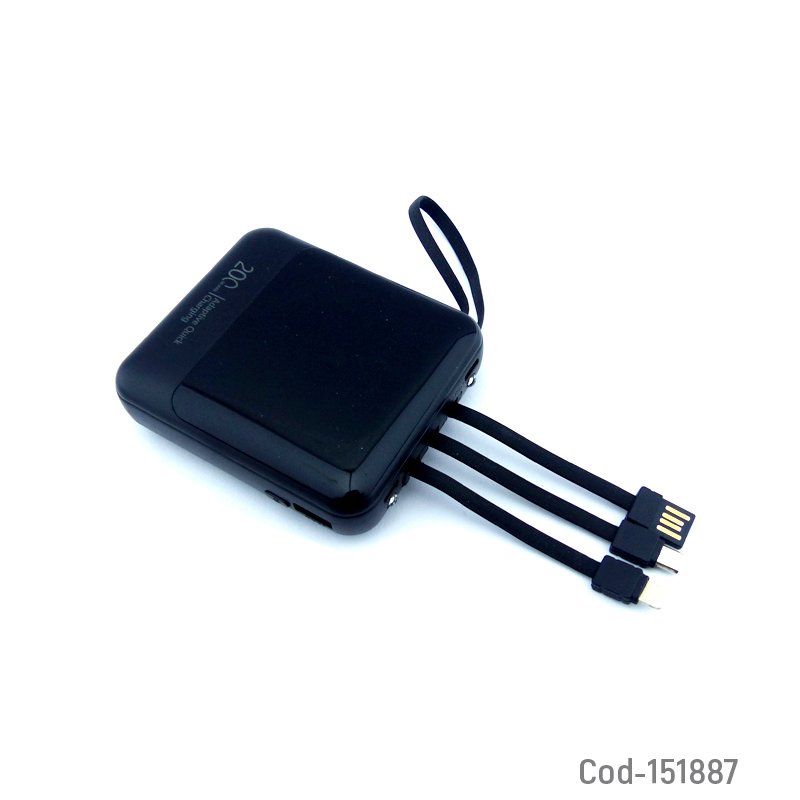 Bateria de emergencia mini conexion usb, type-c y 4 cables para carga usb, type-c, micro 5 pin e iphone a 20.000 mah mayorista — imagen 2