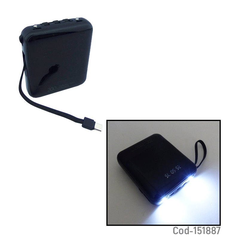 Bateria de emergencia mini conexion usb, type-c y 4 cables para carga usb, type-c, micro 5 pin e iphone a 20.000 mah mayorista — imagen 3