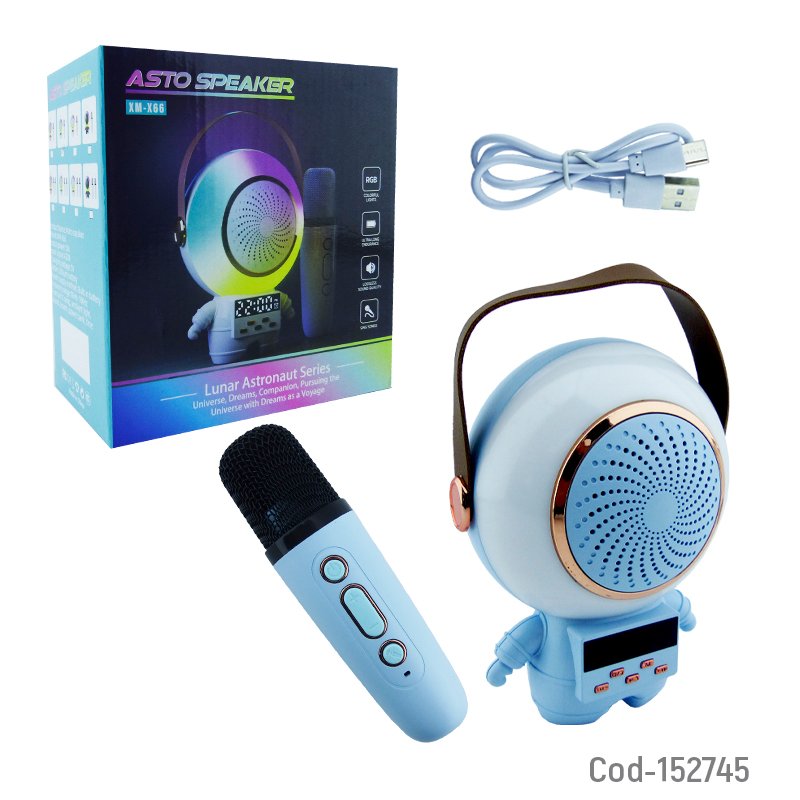 Parlante karaoke portable de astronauta mas microfono modelo x66 y conexion bt, usb y tf. mayorista — imagen 5
