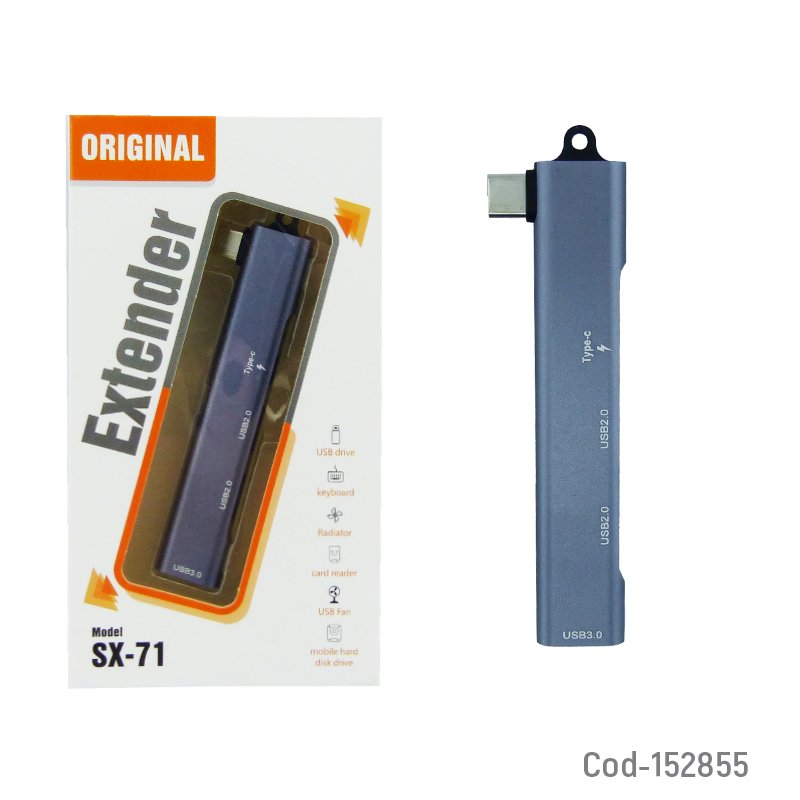 Hub type-c a 3 usb 3.0 mas pd extender modelo sx-71 en aluminio. mayorista — imagen 3
