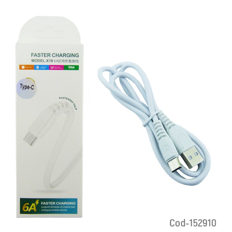 Cable usb a type-c modelo x-18 de 6 amp por 1 metro de largo - pack de 50 unidades mayorista — imagen 2