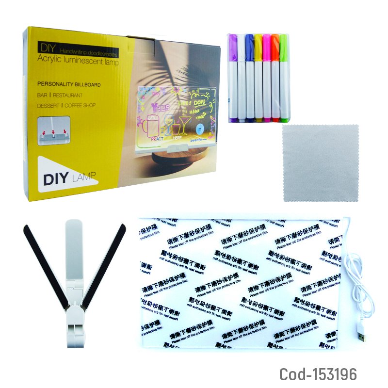 Pizarra led acrilica 20 cm x 30 cm transparente con luz, conexion usb, plumones y soporte mayorista — imagen 3