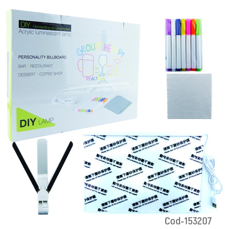 Pizarra led acrilica 30 cm x 40 cm transparente con luz, conexion usb, plumones y soporte mayorista — imagen 3