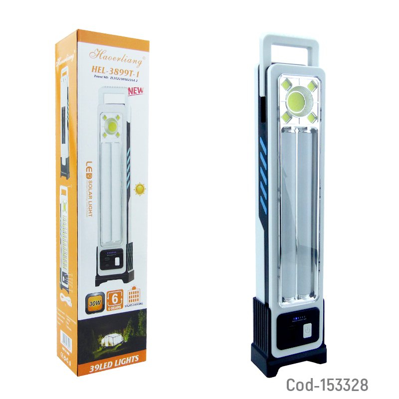 Lampara solar led modelo hel-3899t-1 de 2 tubos mas 1 cob y 30 watts, usb recargable. mayorista — imagen 4
