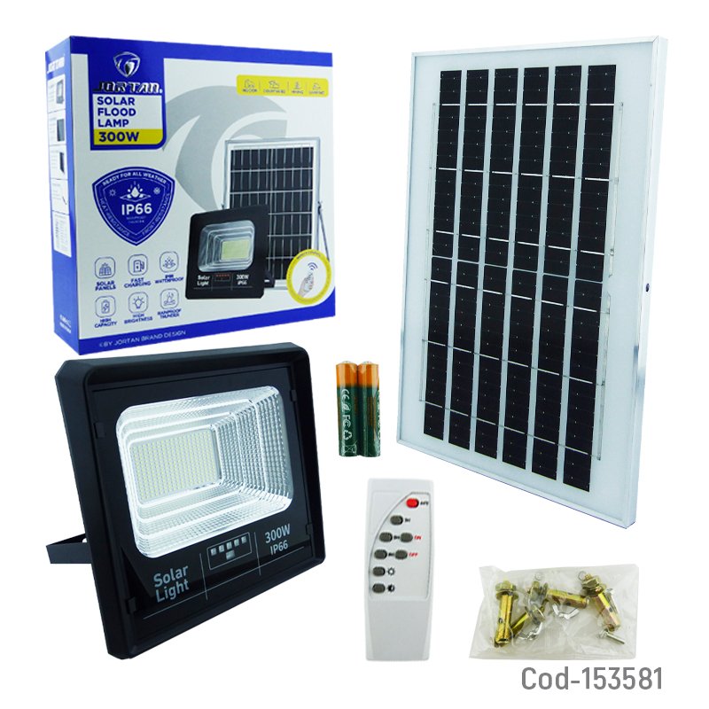Proyector solar led de 300 watt y 252 led con panel solar marca jortan mayorista — imagen 4