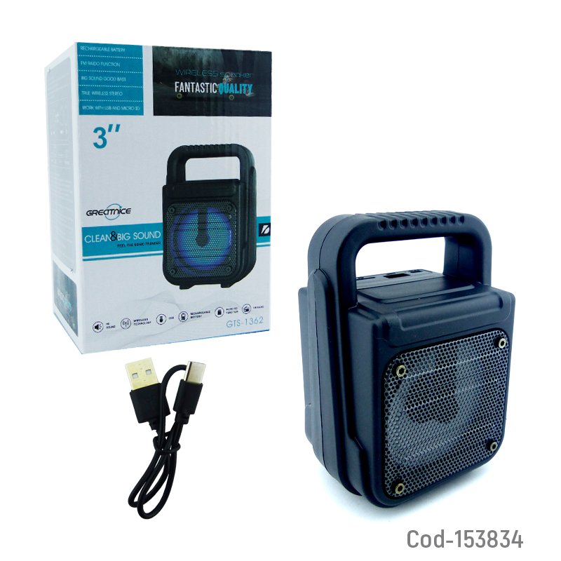 Parlante recargable modelo gts-1362 bluetooth de 3” portable con luz, usb, tf y fm. variedad de colores. mayorista — imagen 5
