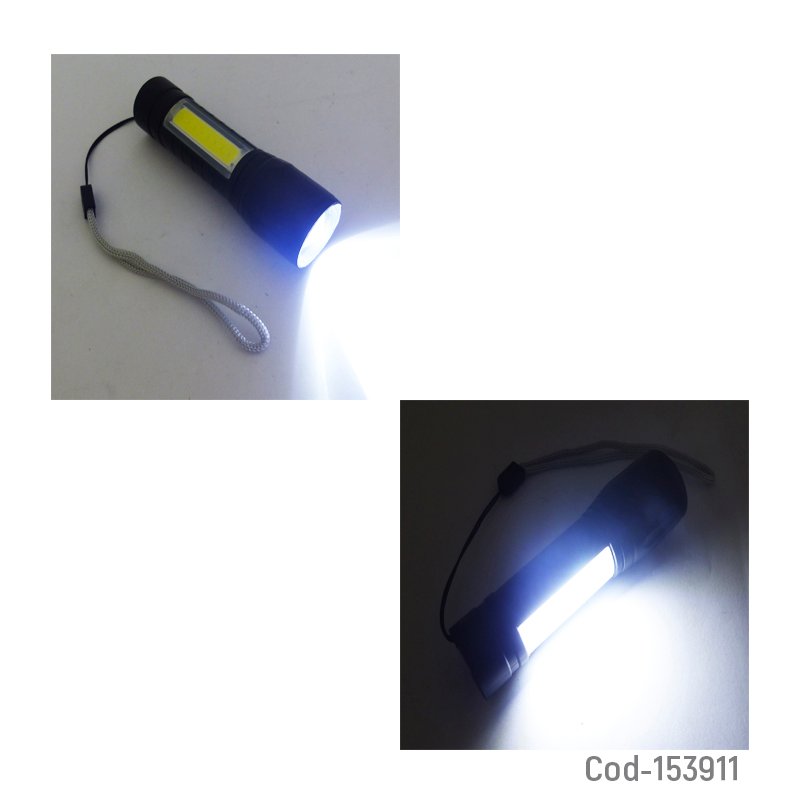 Linterna de 1 led mas 1 led cob tactica de metal con potencia de 200 lumenes recargable. - pack de 10 unidades mayorista — imagen 3