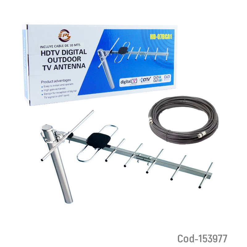 Antena aerea hdtv fija para exteriores de 7 elementos y 10 metro de cable. mayorista — imagen 2