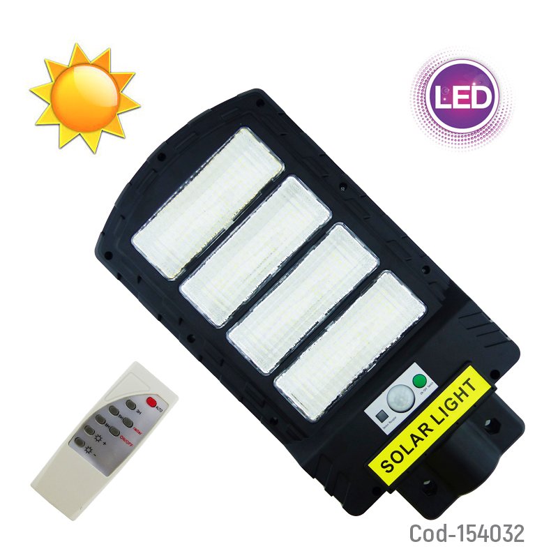 Foco Para Poste Solar De 200 Watt Con 4 Placas De 320 LED En PVC Con Control Y Sensor 39 cm x 20 cm x 4.5 cm por mayor en Chile