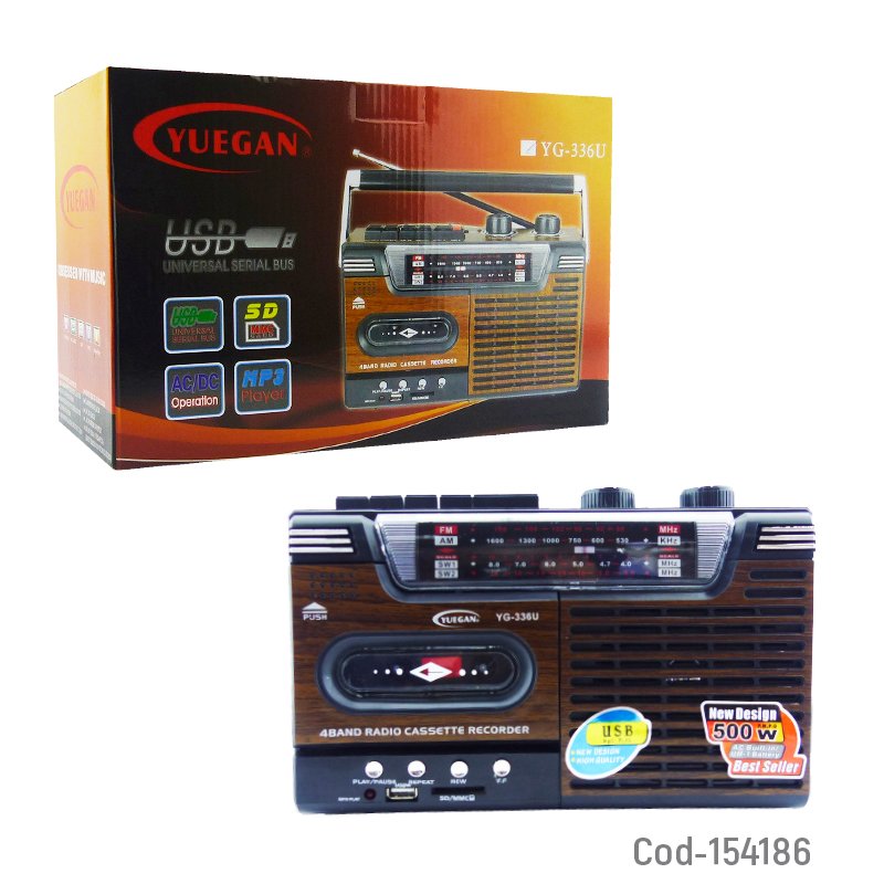 Radio cassette am/fm modelo yg-336u conexion usb y sd marca yuegan. mayorista — imagen 3