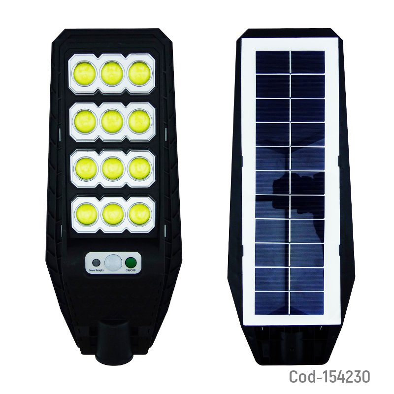 Foco solar con brazo de 400 watt, 12 led cob en 4 placas marca jortan con sensor y control remoto mayorista — imagen 2