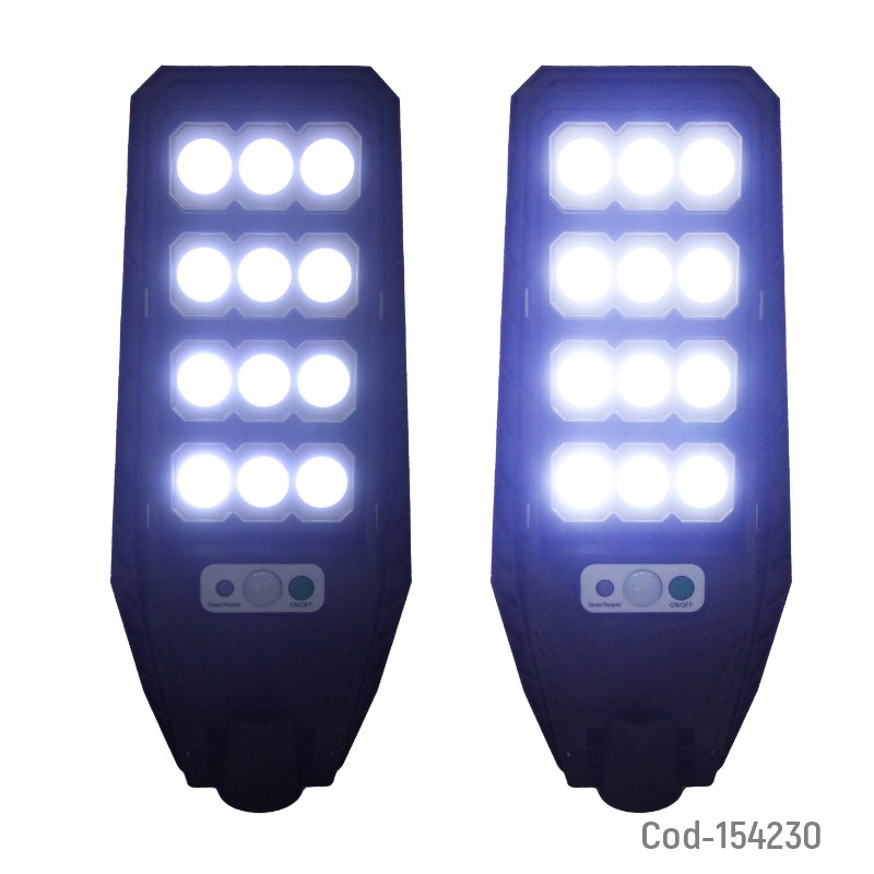 Foco solar con brazo de 400 watt, 12 led cob en 4 placas marca jortan con sensor y control remoto mayorista — imagen 3